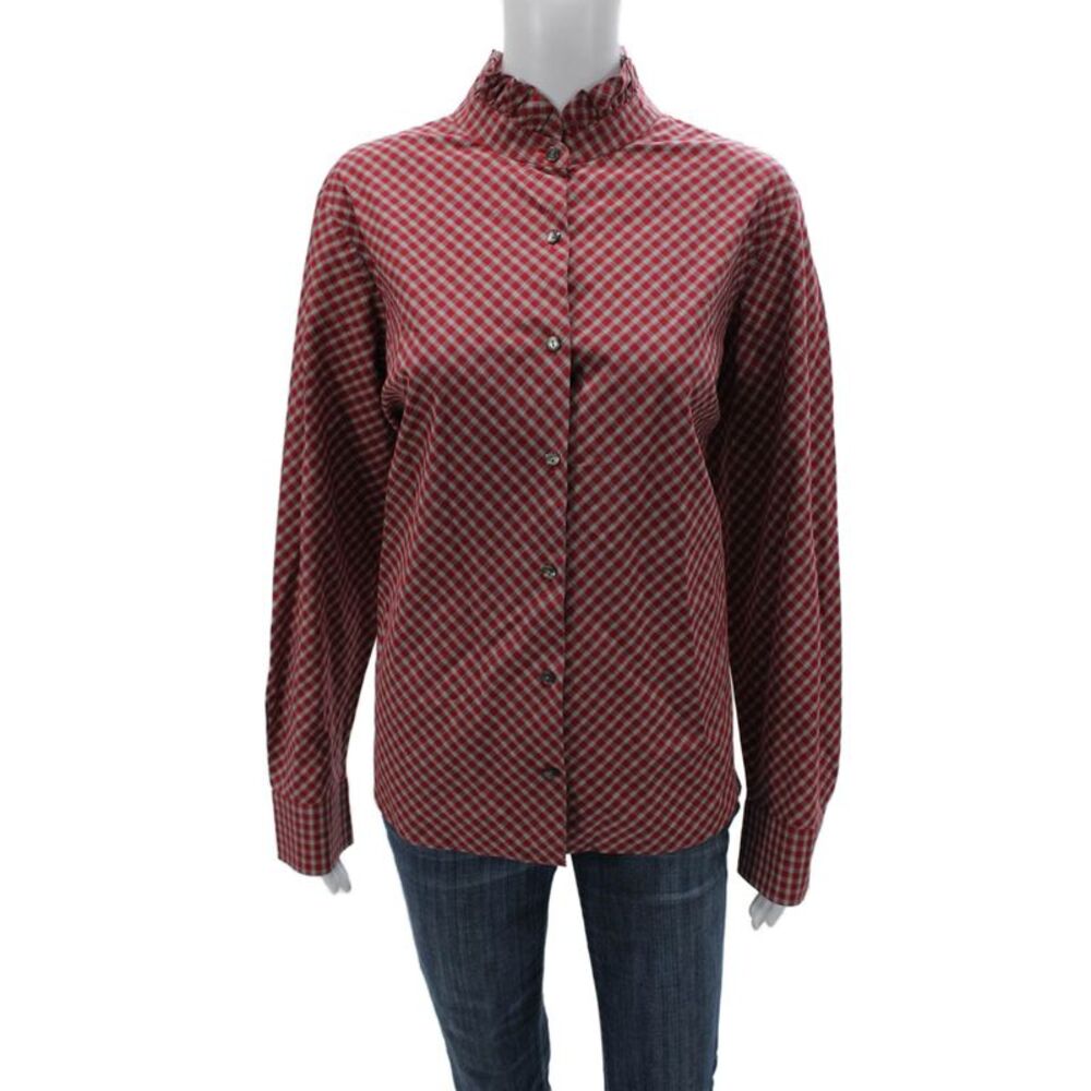Pendleton Women Red Check Collared Button-Up Cotton Blouse Long Sleeve Size 18